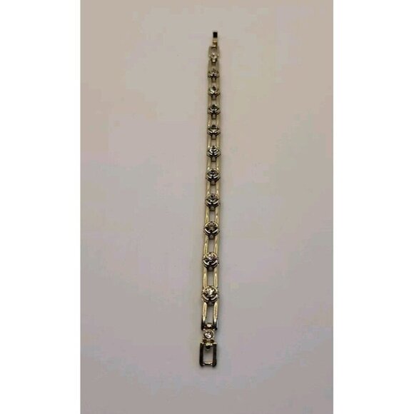 Napier Gold Link Bracelet Round Clear Stone 7" Great Condition Fast Shipping - Picture 2 of 11